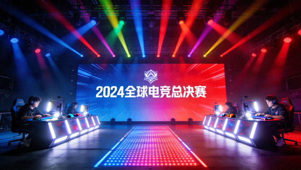 电竞现场绚丽灯光与赛事对抗大屏