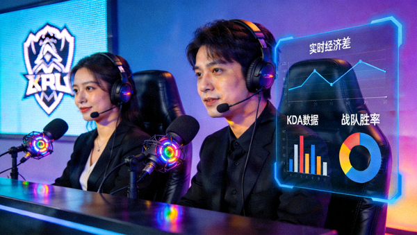 专业电竞赛事解说席与数据图表